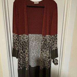 JODIFL Burgundy, Leopard and Green Duster